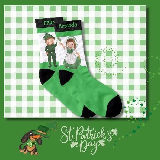 St. Patrick's Day Couple Green White Black Socken
