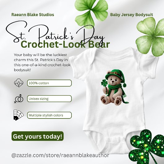 St. Patrick's Day Crochet-Look Bear Baby Strampler