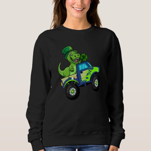 St Patricks Day Cute Dinosaur Monster Truck Kids B Sweatshirt (Vorderseite)
