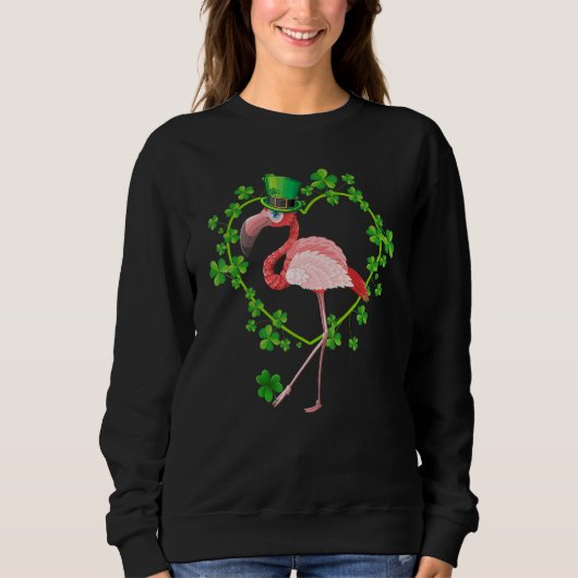 St Patricks Day Cute Flamingo Shamrock Heart Lepre Sweatshirt (Vorderseite)