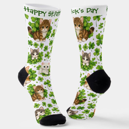 St. Patrick's Day Cute Kitten & Shamrock Cat Lover Socken (Gewinkelt)
