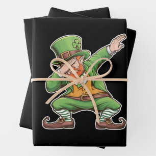 St Patricks Day Dab Dabbing Kobold in Grün Geschenkpapier Set