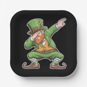 St Patricks Day Dab Dabbing Kobold in Grün  Pappteller