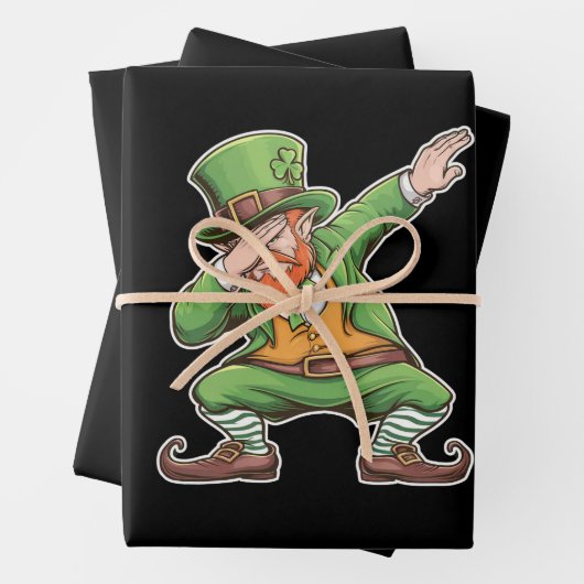 St Patricks Day Dab Dabbing Leprechaun Green Geschenkpapier Set (Beispiel)
