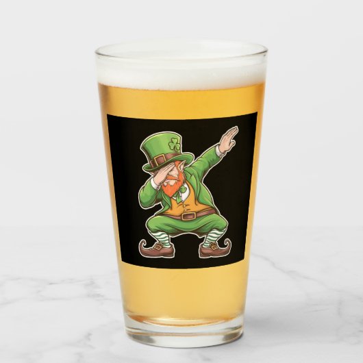 St Patricks Day Dab Dabbing Leprechaun Green Glas (Vorne (Gefüllt))