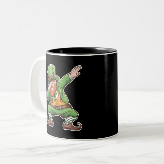 St Patricks Day Dab Dabbing Leprechaun Green Zweifarbige Tasse (Vorderseite Links)