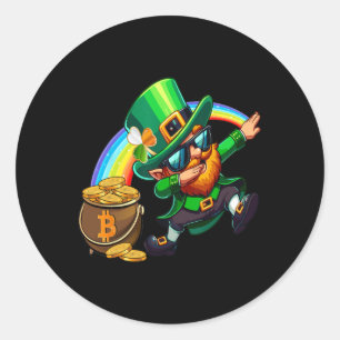 St Patricks Day Dabbing Bitcoin Rainbow Leprechaun Runder Aufkleber