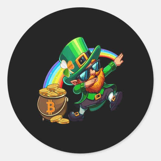St Patricks Day Dabbing Bitcoin Rainbow Leprechaun Runder Aufkleber (Vorderseite)