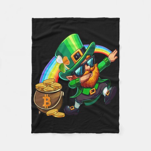 St Patricks Day Dabbing Bitcoin Regenbogen Kobold Fleecedecke (Vorderseite)
