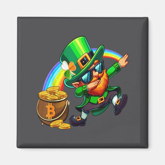 St Patricks Day Dabbing Bitcoin Regenbogen Kobold Magnet (Vorne)