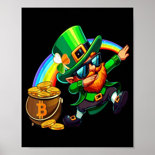 St Patricks Day Dabbing Bitcoin Regenbogen Leprech Poster (Vorne)