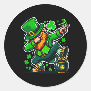 St Patricks Day Dabbing Leprechaun Boys Girls Runder Aufkleber