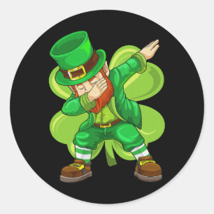 St Patricks Day Dabbing Leprechaun Irish Kleeblatt Runder Aufkleber