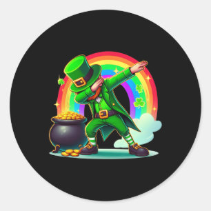 St Patricks Day Dabbing Leprechaun Jungen Mädchen Runder Aufkleber