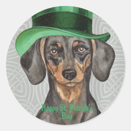 St. Patrick's Day Dackel Classic Round Sticker (Vorderseite)