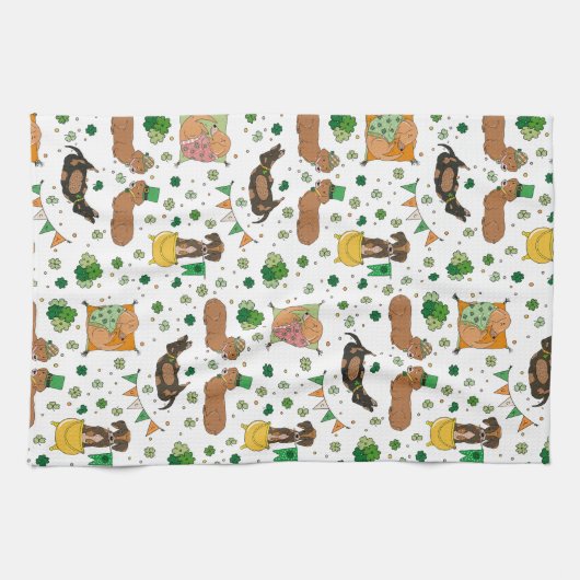 St. Patrick's Day Dackel Lucky Dogs Geschirrtuch (Horizontal)