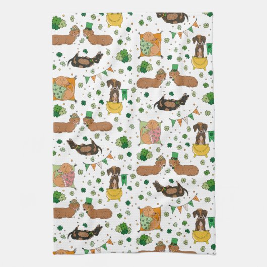 St. Patrick's Day Dackel Lucky Dogs Geschirrtuch (Vertikal)