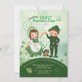 ST PATRICKS DAY Dancing Leprechauns Hand gezogen Einladung (Vorderseite)
