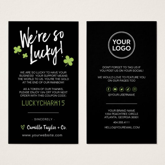 St. Patrick's Day Danke & Discount Code Card (Vorne & Hinten)