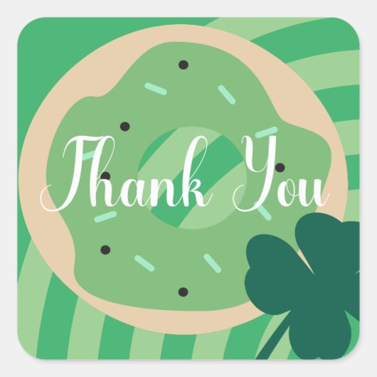 St Patricks Day Danke Kleeblatt Donut Party Quadratischer Aufkleber (Vorderseite)