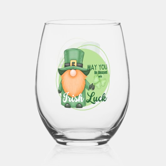 St. Patrick's Day Design Gnome Weinglas Ohne Stiel (Vorderseite)