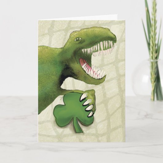 St. Patricks Day Dinosaur Holding Kleeblatt Karte (Vorderseite)