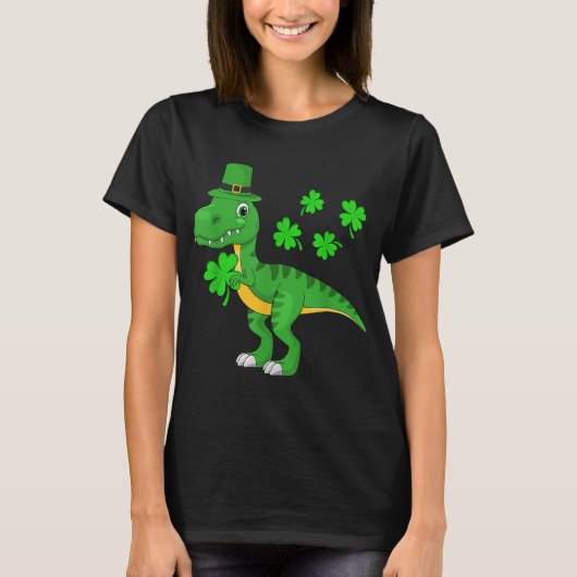 St Patricks Day Dinosaur Kleeblatt Leprechaun Hat T-Shirt (Vorderseite)