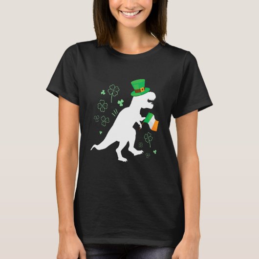 St Patricks day dinosaur t-rex with irish flag for T-Shirt (Vorderseite)