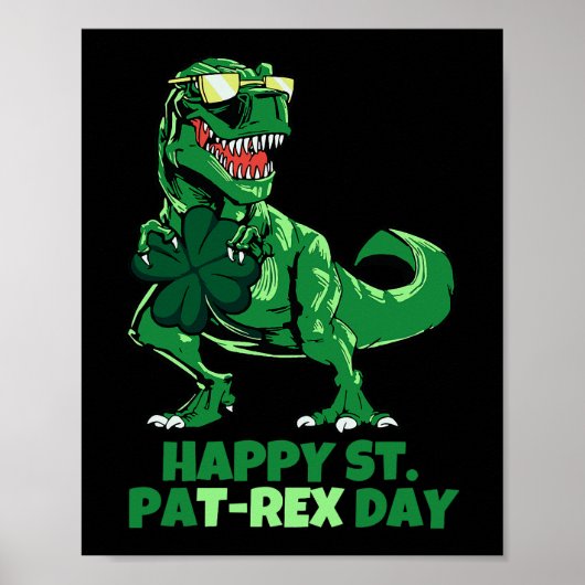 St Patricks Day Dinosaur Vier-Leaf Clover Kids Boy Poster (Vorne)