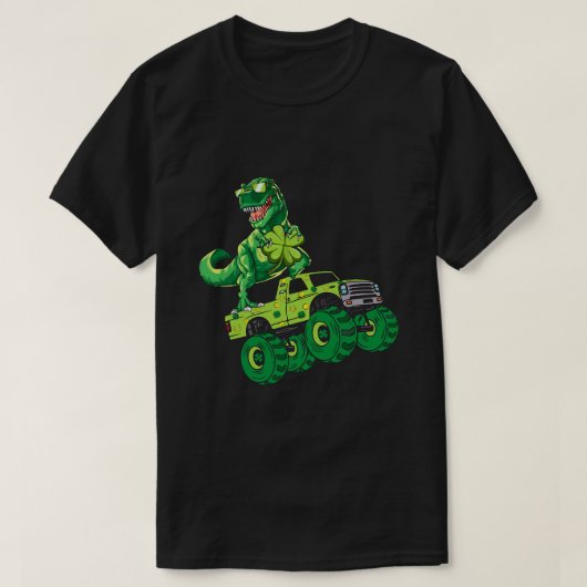 St Patricks Day Dinosaurier Monster Truck Kleeblat T-Shirt (Design vorne)