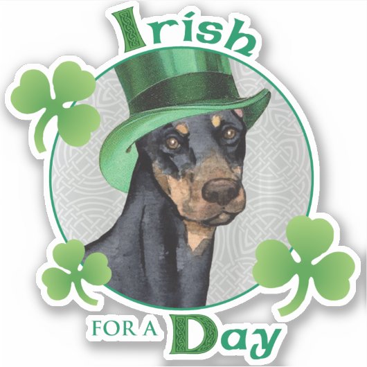 St. Patrick's Day Doberman Pinscher Vinyl Sticker (Vorderseite)
