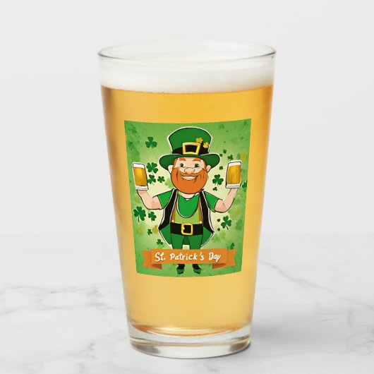 St. Patricks Day Doppel geficktes Bier Leprechaun Glas (Vorne (Gefüllt))
