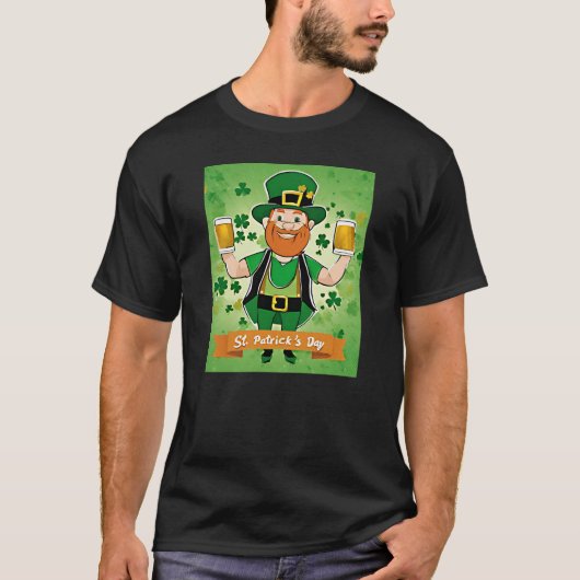 St. Patricks Day Doppel geficktes Bier Leprechaun T-Shirt (Vorderseite)