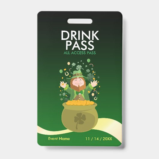 St. Patrick's Day Drink Pass Abzeichen Ausweis (Vorderseite)