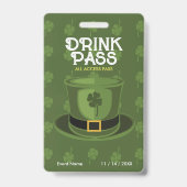 St. Patrick's Day Drink Pass Abzeichen Ausweis (Rückseite)