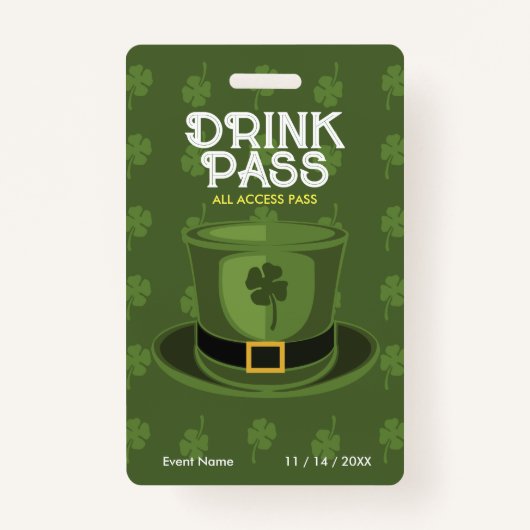 St. Patrick's Day Drink Pass Abzeichen Ausweis (Vorderseite)