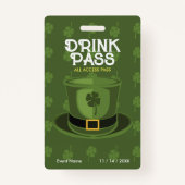 St. Patrick's Day Drink Pass Abzeichen Ausweis (Rückseite)