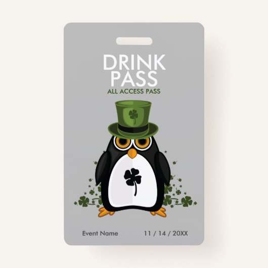St. Patrick's Day Drink Pass Ausweis (Vorderseite)