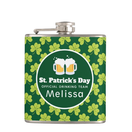 St. Patrick's Day Drinking Team Clover Pattern Flachmann (Vorderseite)