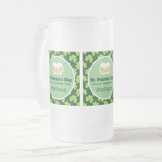 St. Patrick's Day Drinking Team Clover Pattern Mattglas Bierglas (Vorderseite Links)