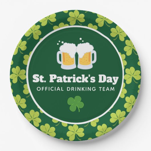 St. Patrick's Day Drinking Team Clover Pattern Pappteller (Vorderseite)