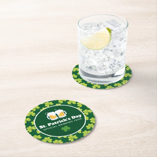 St. Patrick's Day Drinking Team Clover Pattern Runder Pappuntersetzer (Vor Ort)
