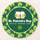 St. Patrick's Day Drinking Team Clover Pattern Runder Pappuntersetzer (Vorderseite)