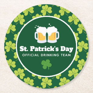 St. Patrick's Day Drinking Team Clover Pattern Runder Pappuntersetzer