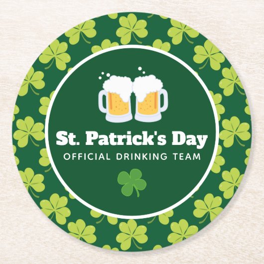 St. Patrick's Day Drinking Team Clover Pattern Runder Pappuntersetzer (Vorderseite)