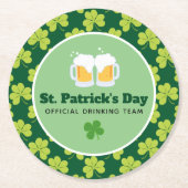 St. Patrick's Day Drinking Team Clover Pattern Runder Pappuntersetzer (Vorderseite)