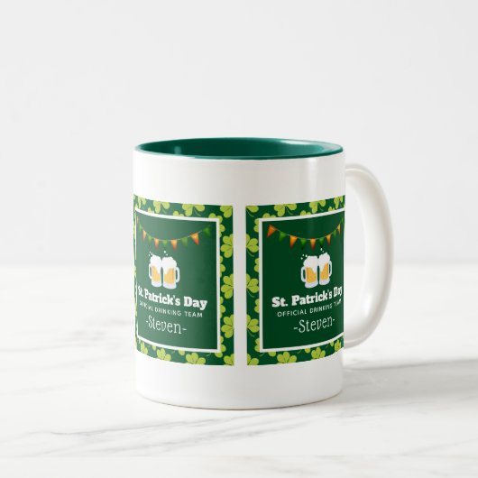 St. Patrick's Day Drinking Team Clover Pattern Zweifarbige Tasse (VorderseiteRechts)