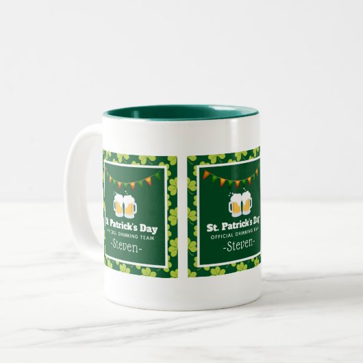 St. Patrick's Day Drinking Team Clover Pattern Zweifarbige Tasse (Vorderseite Links)