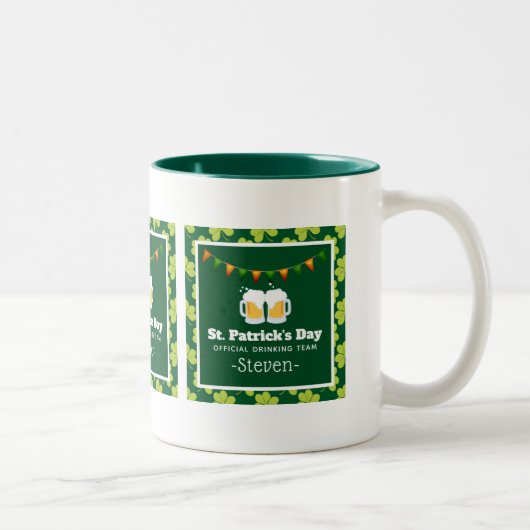 St. Patrick's Day Drinking Team Clover Pattern Zweifarbige Tasse (Rechts)