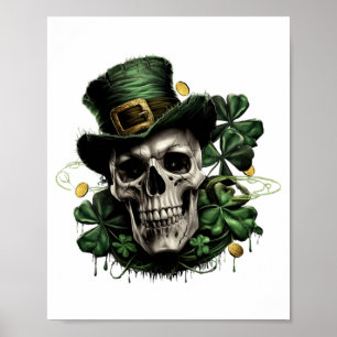 St Patricks Day Dunkler Irischer Schädel Mit Shamr Poster